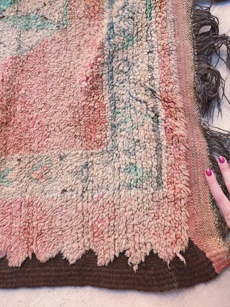 Gorgeous Vintage Moroccan Rug 5.2x11.3 marvelous pastels beige teal rug Boujaad rug large berber peach boujad rug