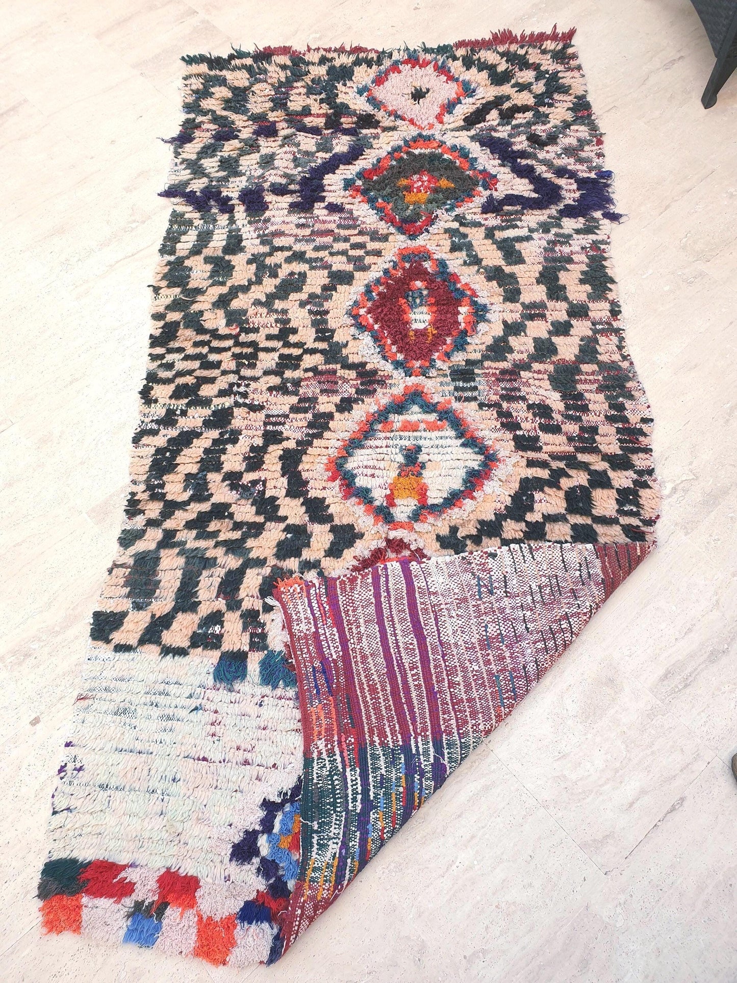 Vintage Moroccan rug 3.8x7.6 "Sahara" Unique Boujaad Rug Collector vintage boujad rug beni ourain rug