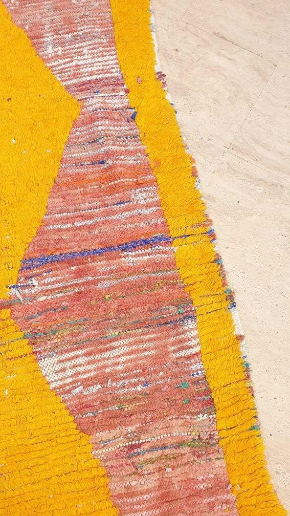 Vintage Moroccan rug 3.3x8.9 Blush Peach Yellow Boujaad rug incredible  black Yellow Tribal Rug Unique boujad Rug living room rug
