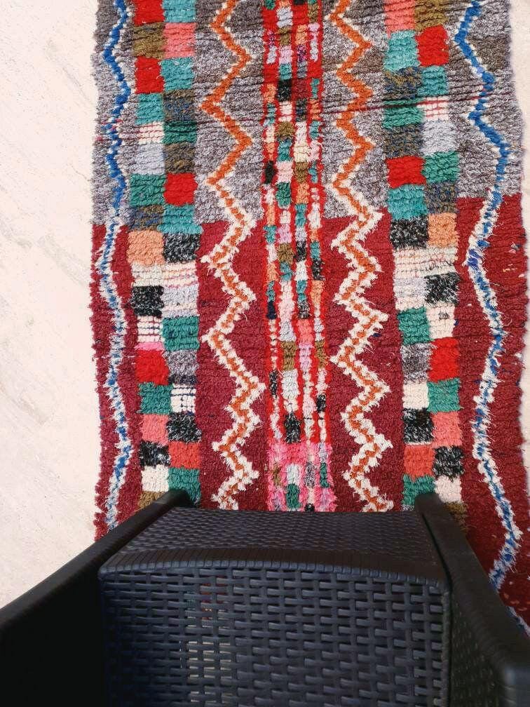 Vintage Orange Red Moroccan Rug 2.9x7.1 Unique Berber Azilal Rug
