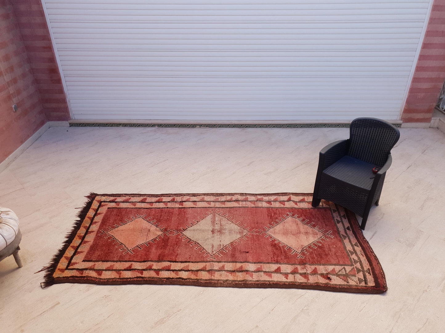 Vintage Moroccan Rug, Rare Terra Rose Boujaad Runner, 4.1x8.7 ft earthy pink & clay hallway rug, Handmade tribal diamond rug, One-of-a-kind
