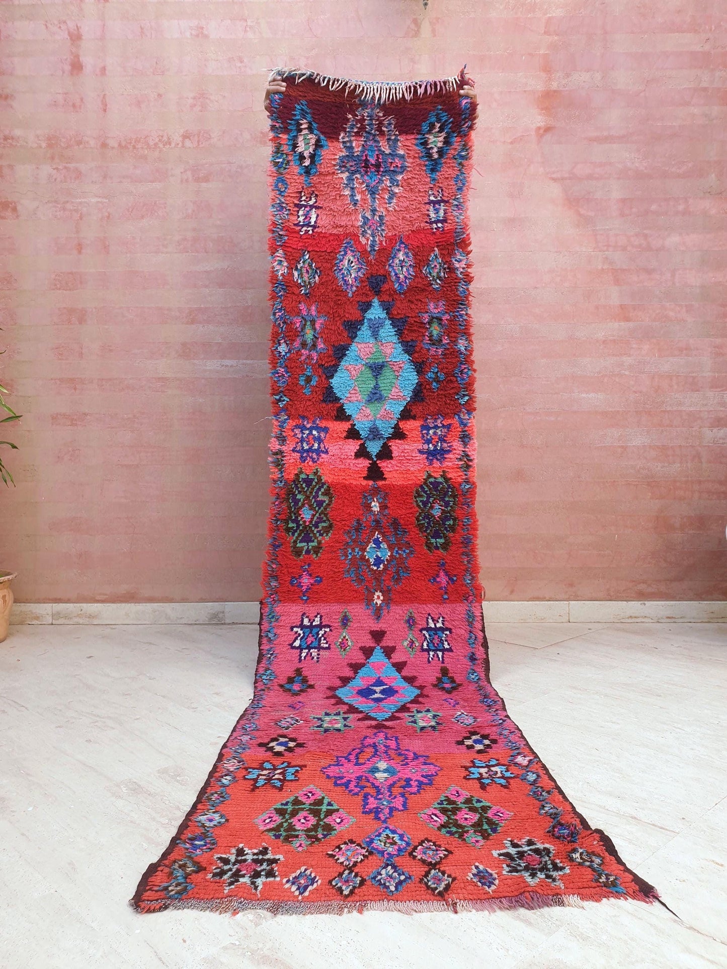 Vintage Hot Pink Moroccan Runner Rug 2.3x10 Azilal Berber Wool Rug