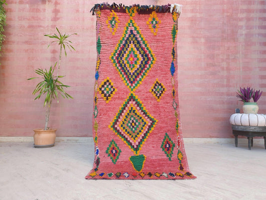 Vintage Moroccan Rug 3x6.6 Gorgeous Blush Pink rug, Unique Boujaad rug, Moroccan rug blush bedroom rug warm pink Hues