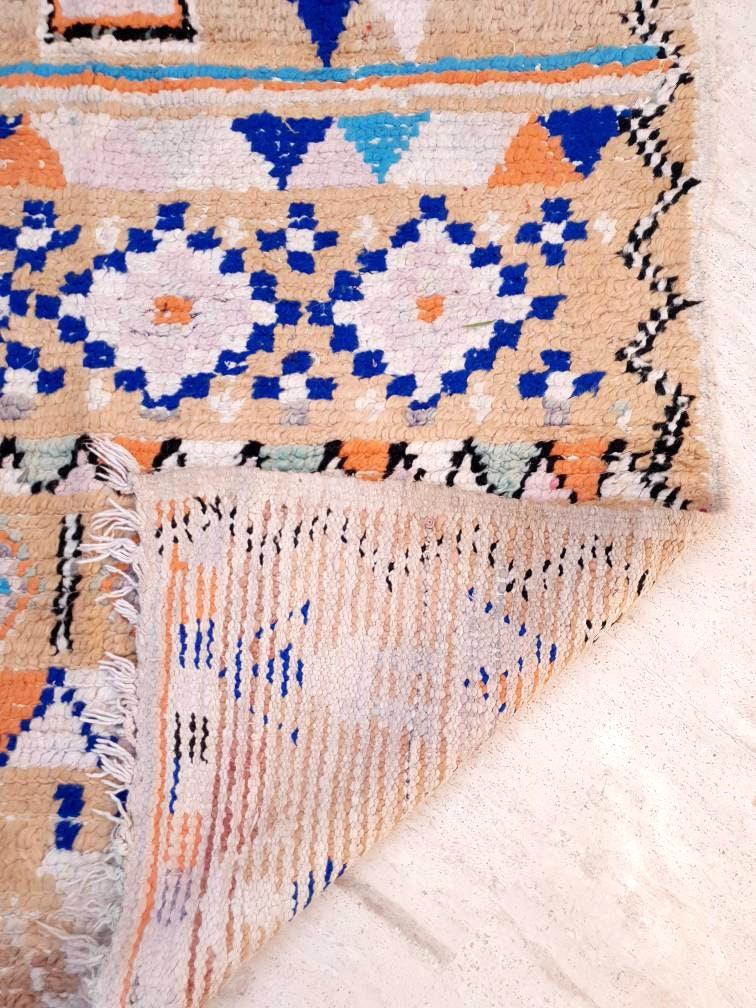 Gorgeous Vintage Moroccan Rug 4.1x12.2 marvelous pastels beige rug Boujaad rug large berber rug