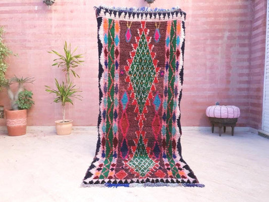 Vintage Moroccan Rug 3.5x8 Amazing Unique  Colorful Pretty vintage Moroccan Rug, boujaad berber rug, artistic rug bedroom rug
