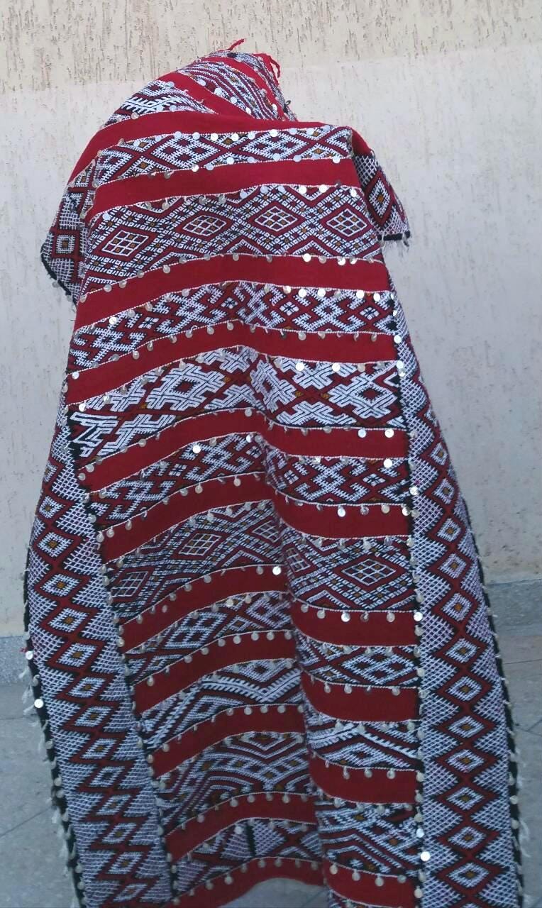 Vintage Sequined Berber Rug, Red Moroccan Rug 3x5.7