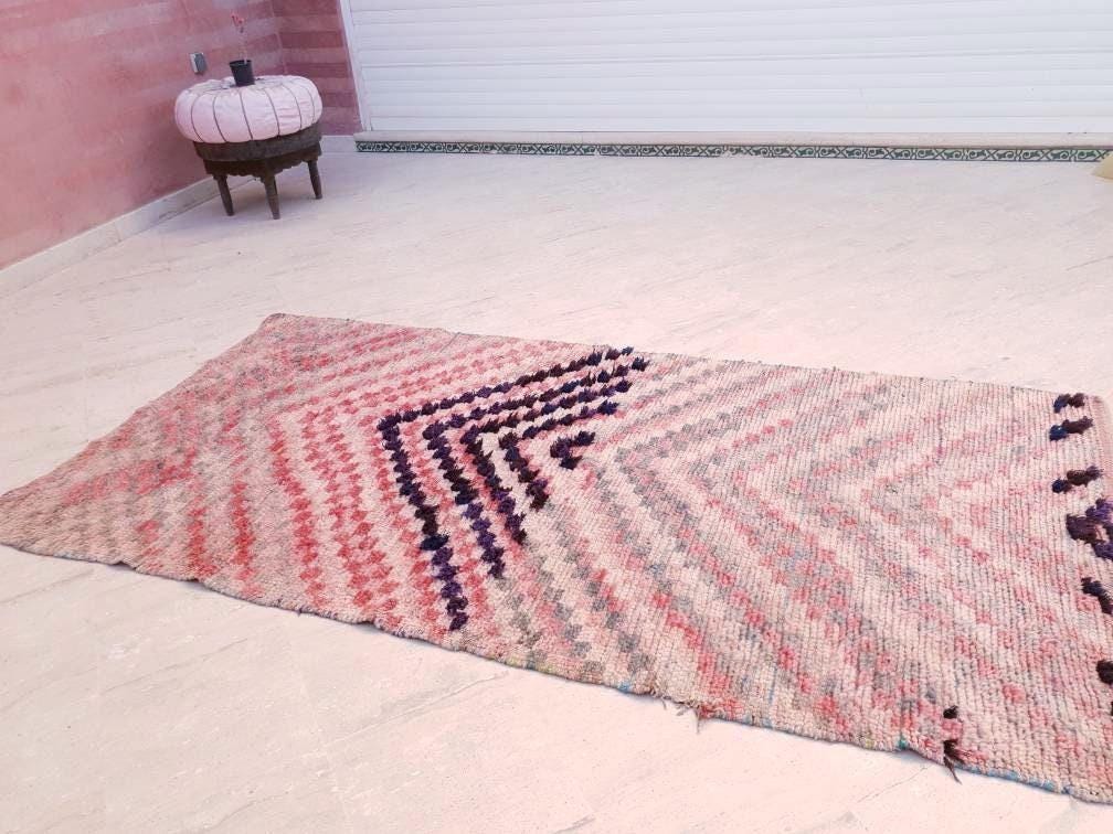 Vintage Moroccan Rug 3.8x7.5 Gorgeous Blush Boujaad rug, Unique area Rug, checkered bedroom rug, living room rug