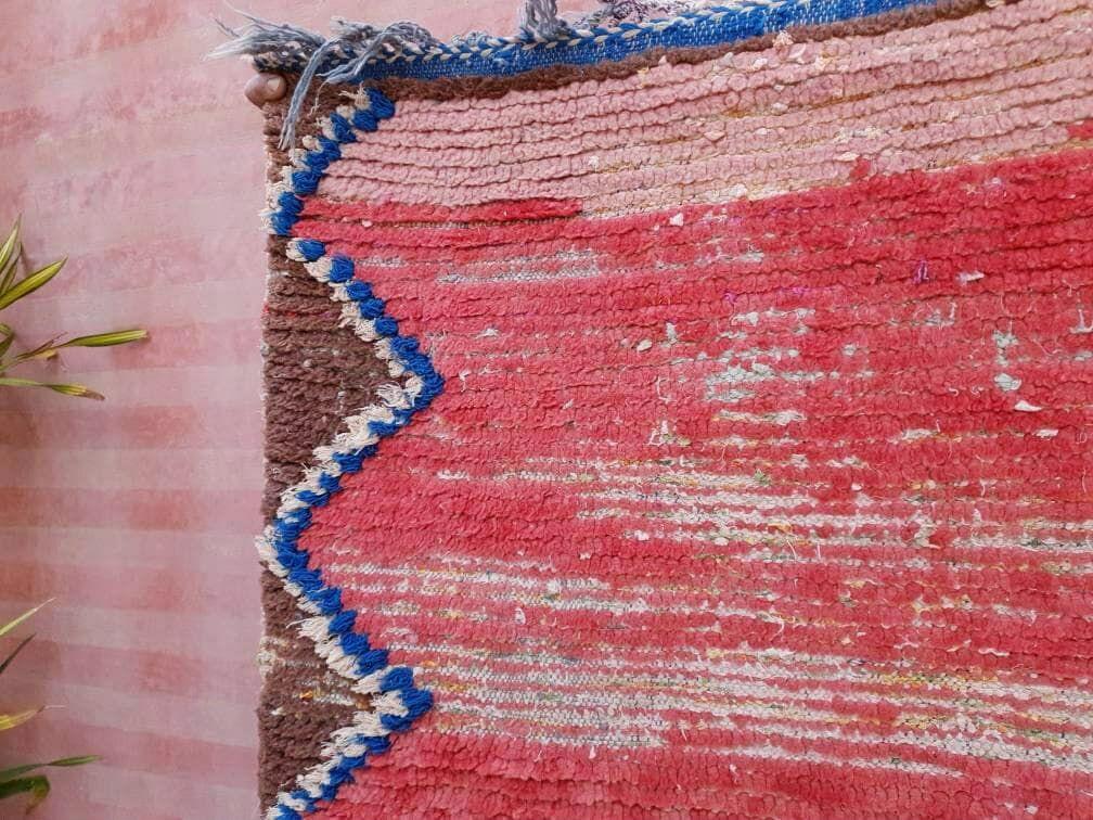 Vintage Moroccan Rug 2.9x7.2 blush red Boujaad rug Unique runner Rug, bedroom rug, living room rug pink accent rug