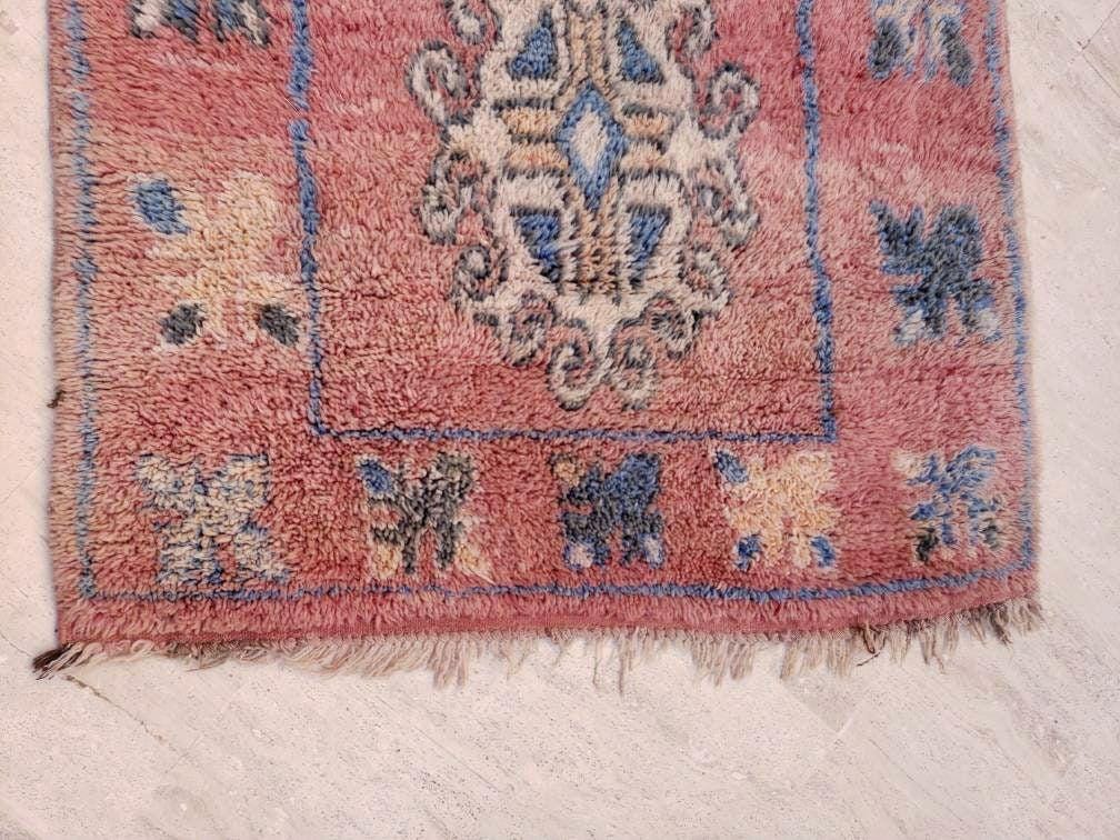 Vintage Moroccan Rug 3.8x7.7 Gorgeous Boujaad rug "Mystic Butterfly" Blush Peach boujad rug  blush pastels