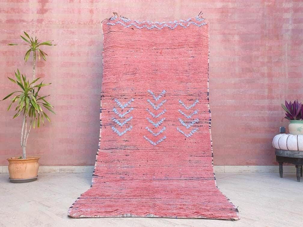 Vintage Moroccan Rug 4.1x9.2 gorgeous Pink rug Boujaad rug Tribal berber rug boujad rug Cyan Pink berber rug