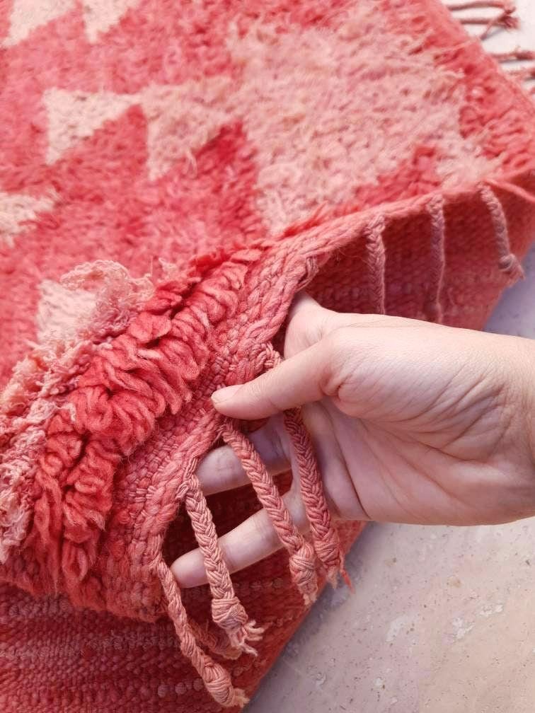 Vintage Moroccan rug 4x7.5 Stunning Blush Red Boujaad rug | Blush Abstract rug | bedroom  handmade wool rug
