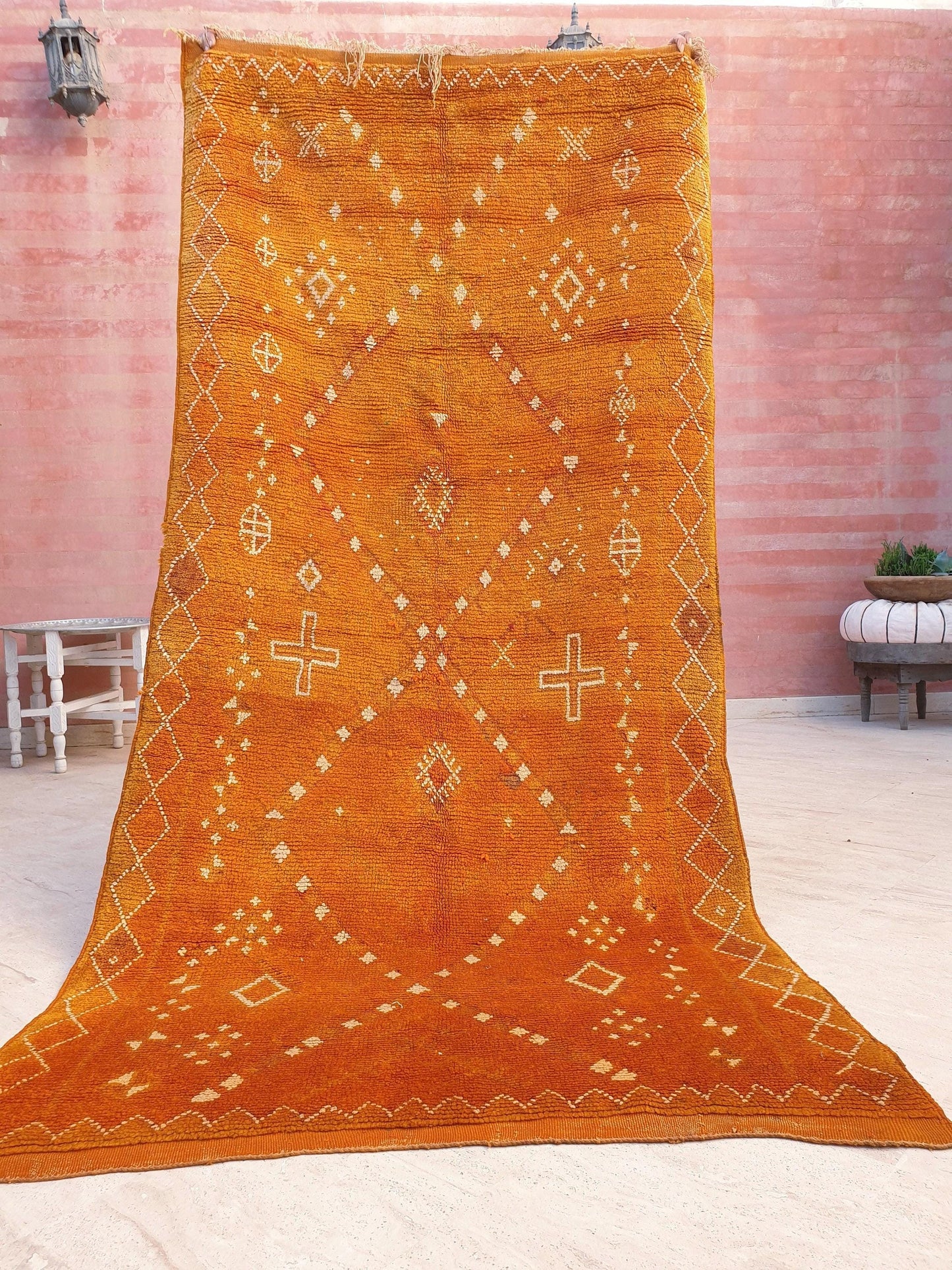 Stunning Vintage moroccan rug 3.8x7.8 Saffron Berber rug,  Curcuma vintage boujaad rug, unique tribal rug