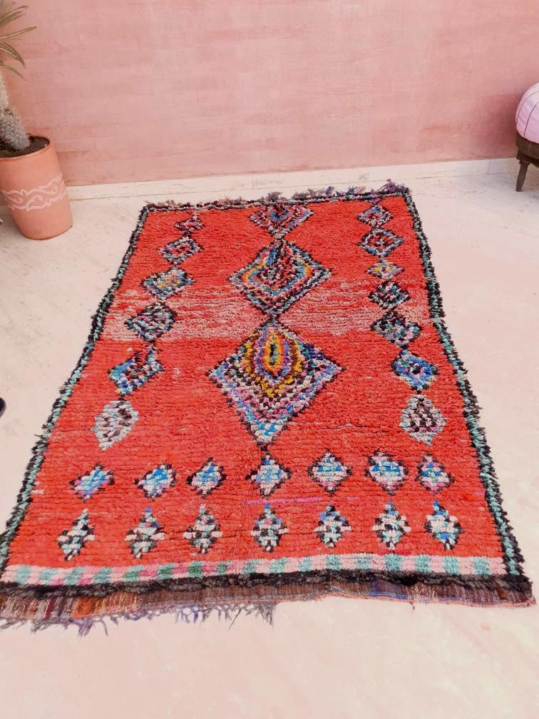 Vintage Red Moroccan Boucherouite Rug, 5x7.7 Berber Rug