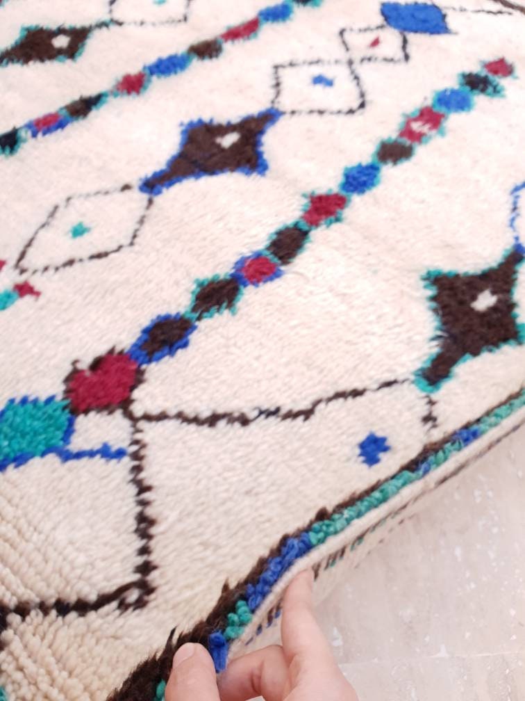 Vintage Beni Ourain Rug, 5x10 Moroccan Berber Rug, Teal & Red Accent