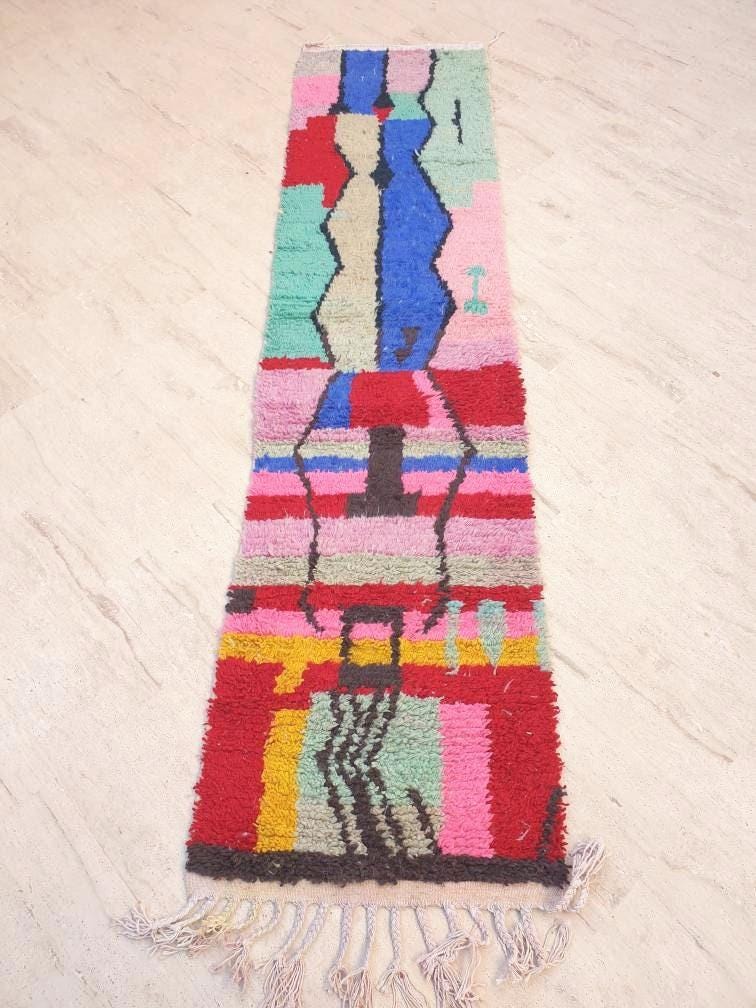 Gorgeous Moroccan rug 2.3x9.5 "Cocktail Party" Colorful Wool Runner rug, retro style cute abstract hallway boujaad rug