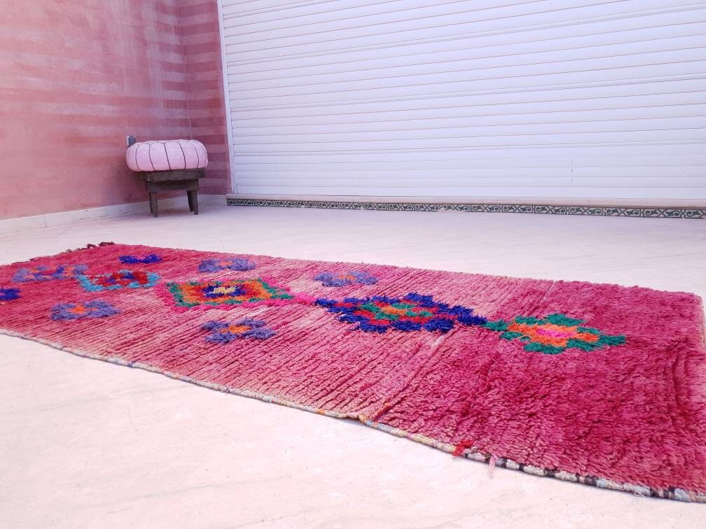 Vintage Moroccan rug 3.5x8.5 | incredible blush Boujaad rug | morrocan Boujad rug | antique area rug | Entry hallway rug
