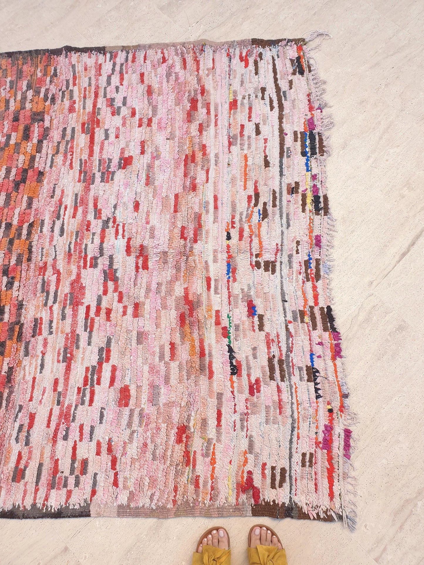 Vintage Moroccan Rug 5.5x6.5 Stunning Checkered Boujaad Rug, blush berber rug, pink checkered Hallway Rug | accent rug