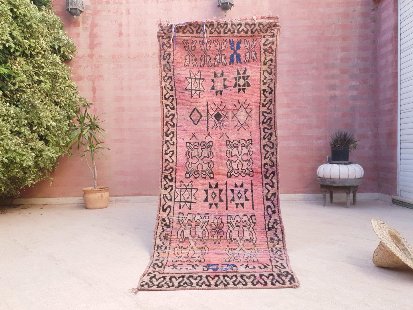 Vintage Moroccan Runner Rug, Faded Pink Boujaad Runner 3.1x7.8  Blush Pink Berber Rug, Rare Tribal Moroccan rug, Old Rose Bohemian Beauty
