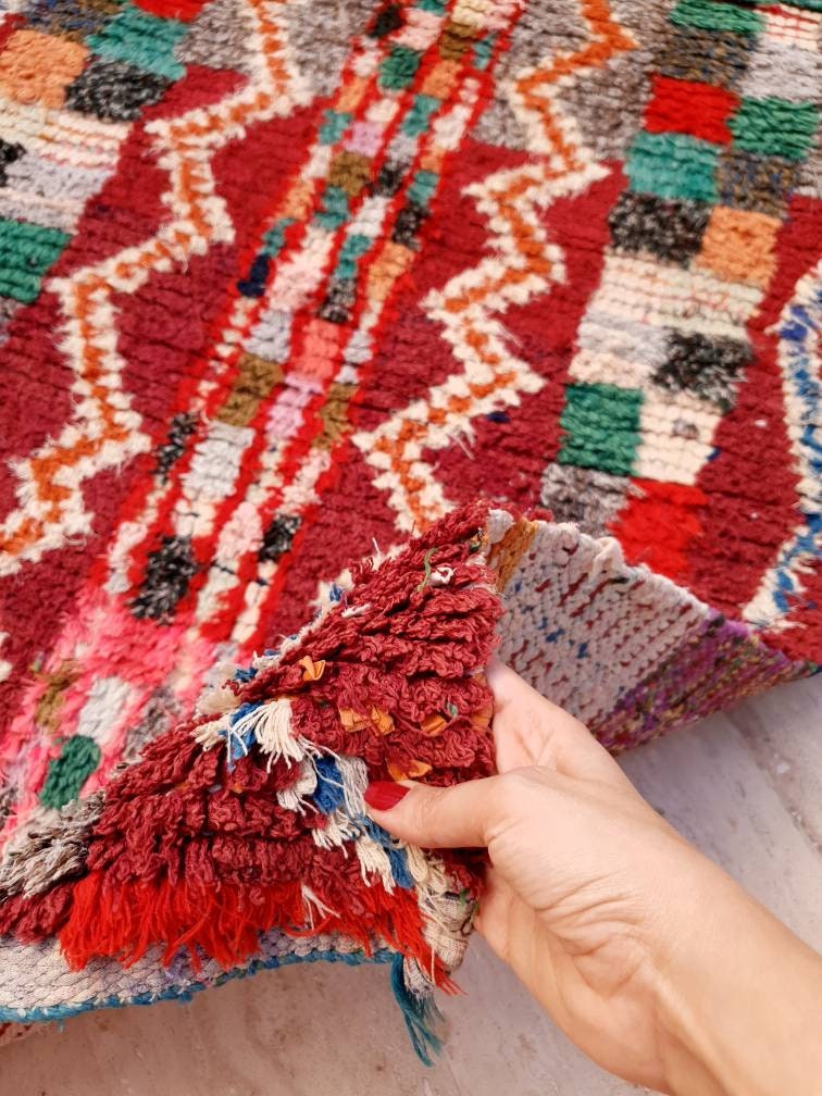 Vintage Orange Red Moroccan Rug 2.9x7.1 Unique Berber Azilal Rug