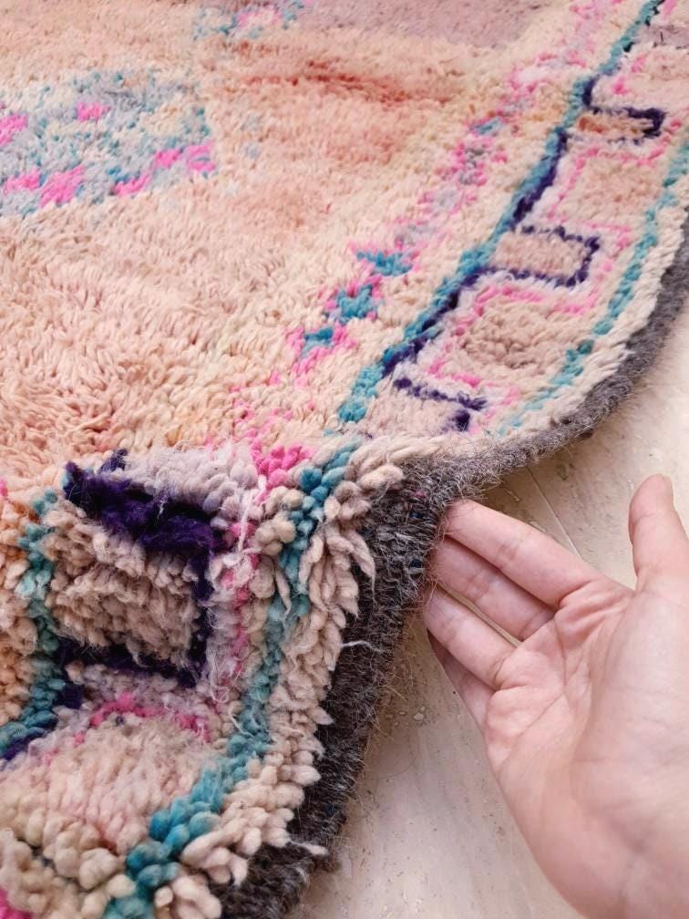 Vintage Moroccan rug 4x10.2 Gorgeous Boujaad rug, Blush Aqua Beige Pink pastels rug vintage berber boujad hallway rug