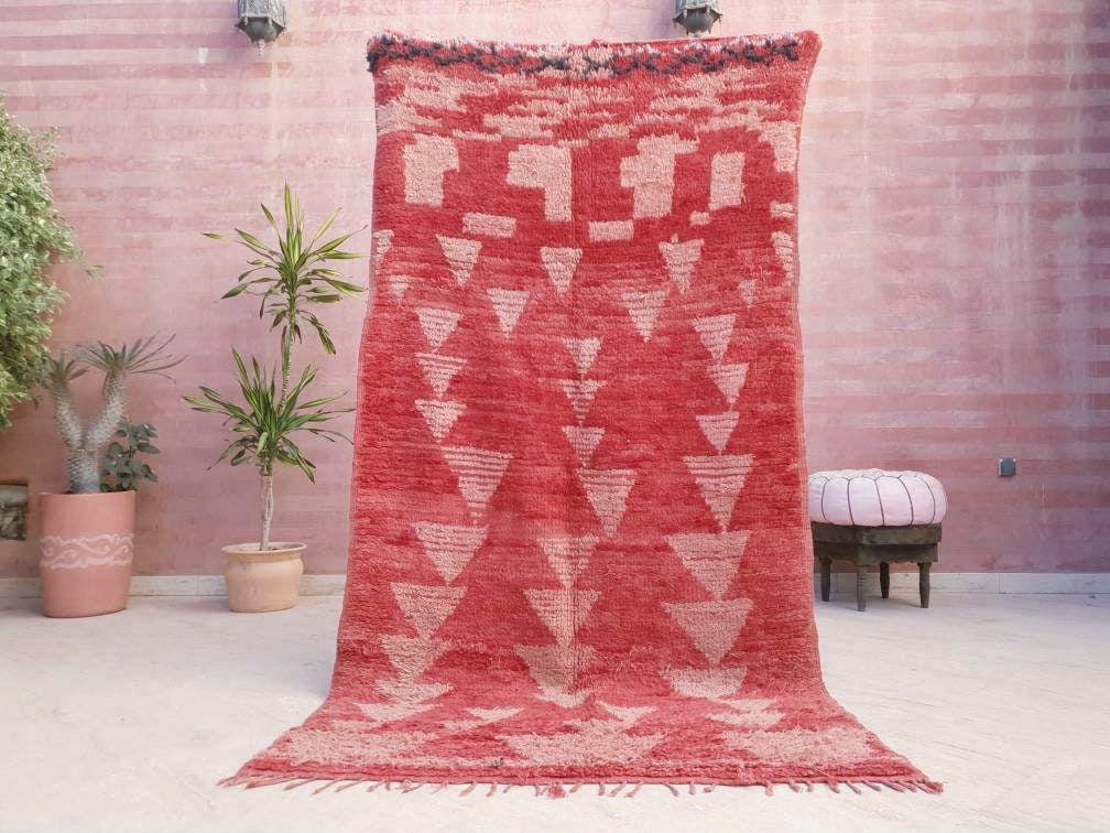 Vintage Moroccan rug 4x7.5 Stunning Blush Red Boujaad rug | Blush Abstract rug | bedroom  handmade wool rug