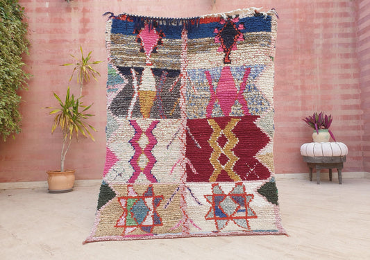 Vintage Moroccan Rug 4x5.5 Super Pretty Boucherouite Rug, Colorful Berber Rug, stunning pastels  art vintage rug