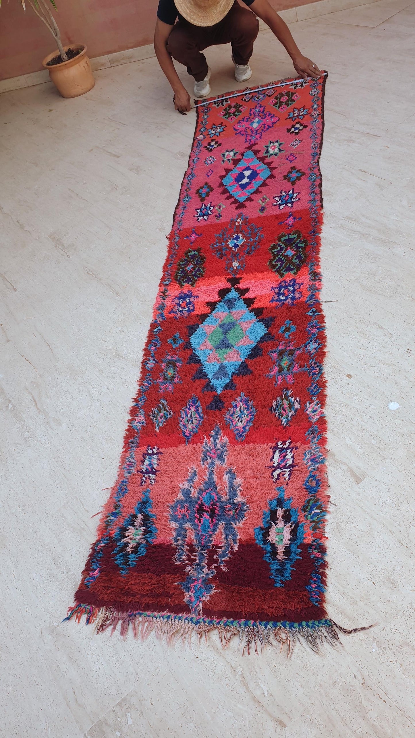 Vintage Hot Pink Moroccan Runner Rug 2.3x10 Azilal Berber Wool Rug