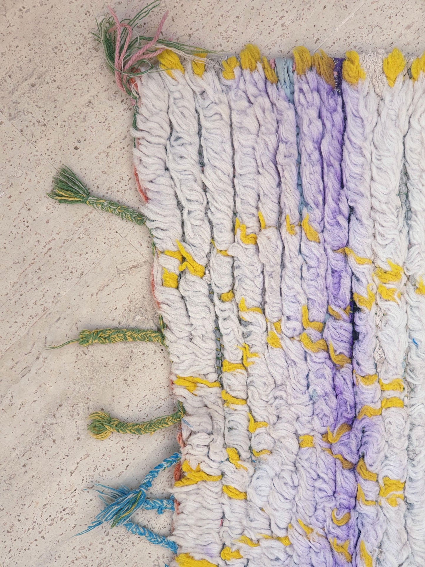 Stunning Moroccan Runner Rug 3.5x9  Ivory Cream, Sky Blue White boucherouite wool rug