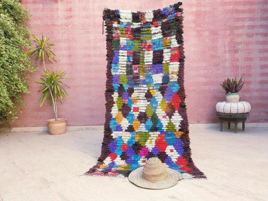 Vintage Moroccan Rug 2.8x6.3 Gorgeous Colorful boujaad Rug colorful rug bedroom rug Abstract bright carpet