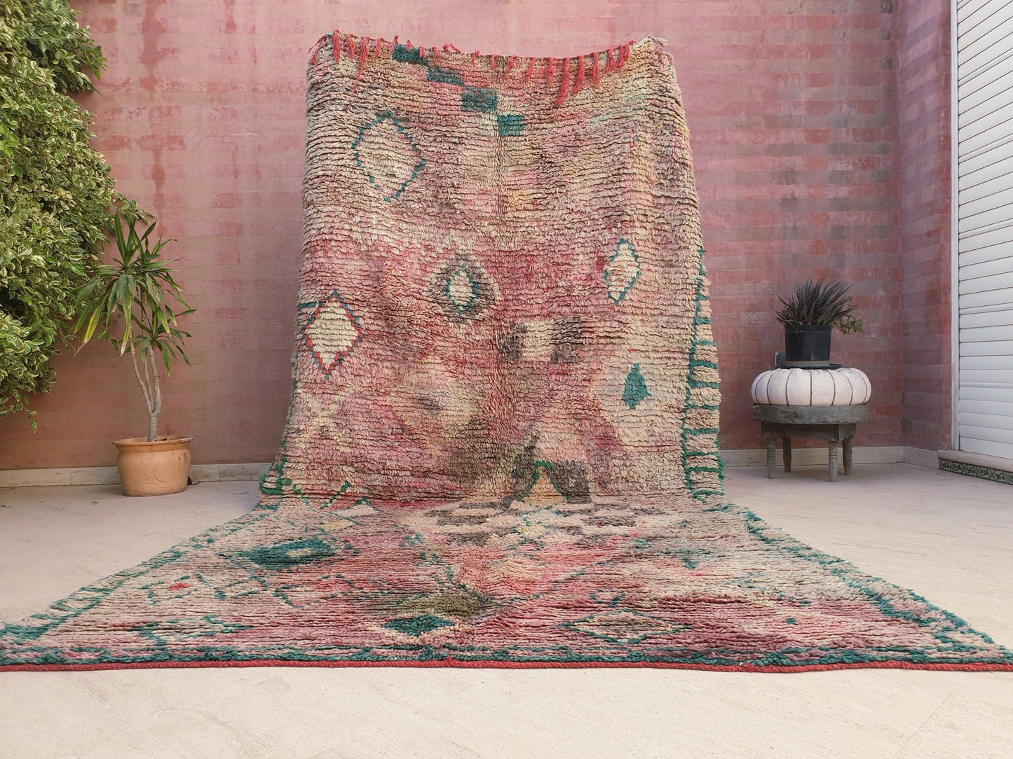 Vintage Boujaad Moroccan Rug, Earthy Blush Pink and Teal, 6.2x11.2