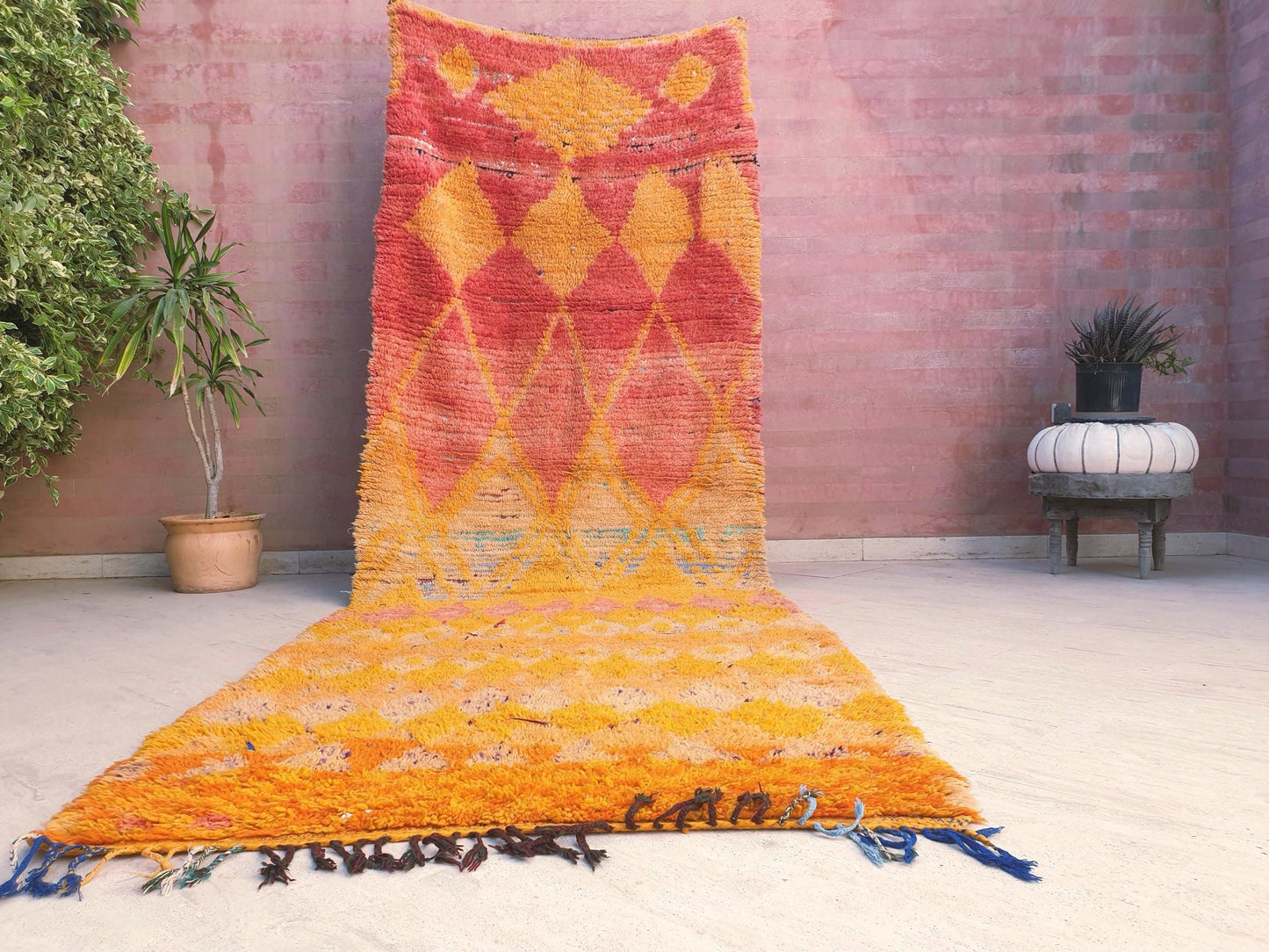 Vintage Boujaad Runner Rug, 4.2x12.1, Handwoven Moroccan Wool Rug