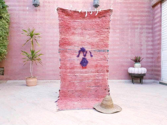 Super Pretty Vintage Moroccan Rug 2.9x6.8 "Lady in Purple" Blush Boujaad runner rug  bedroom livingm hallway berber rug