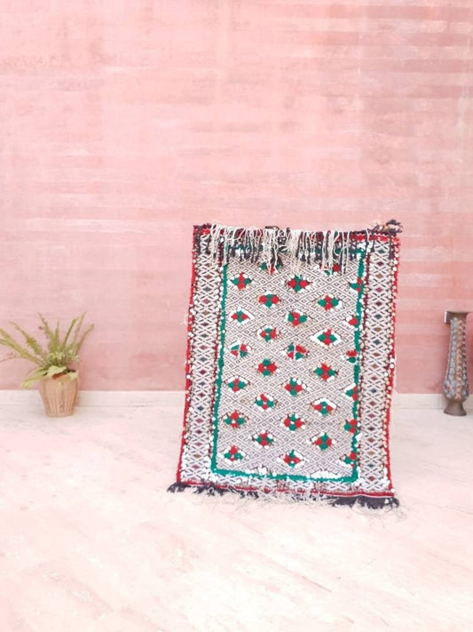 Antique Moroccan Wedding Blanket with Sequins, Berber Rug (3.6 ft x 2.5 ft)
