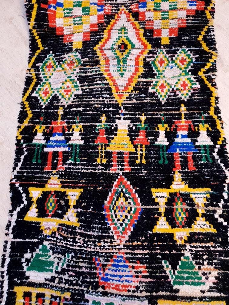 Vintage Moroccan Rug 2.7x11 Black Retro runner Rug Unique Hallway Rug bedroom living room rug boujaad runner rug