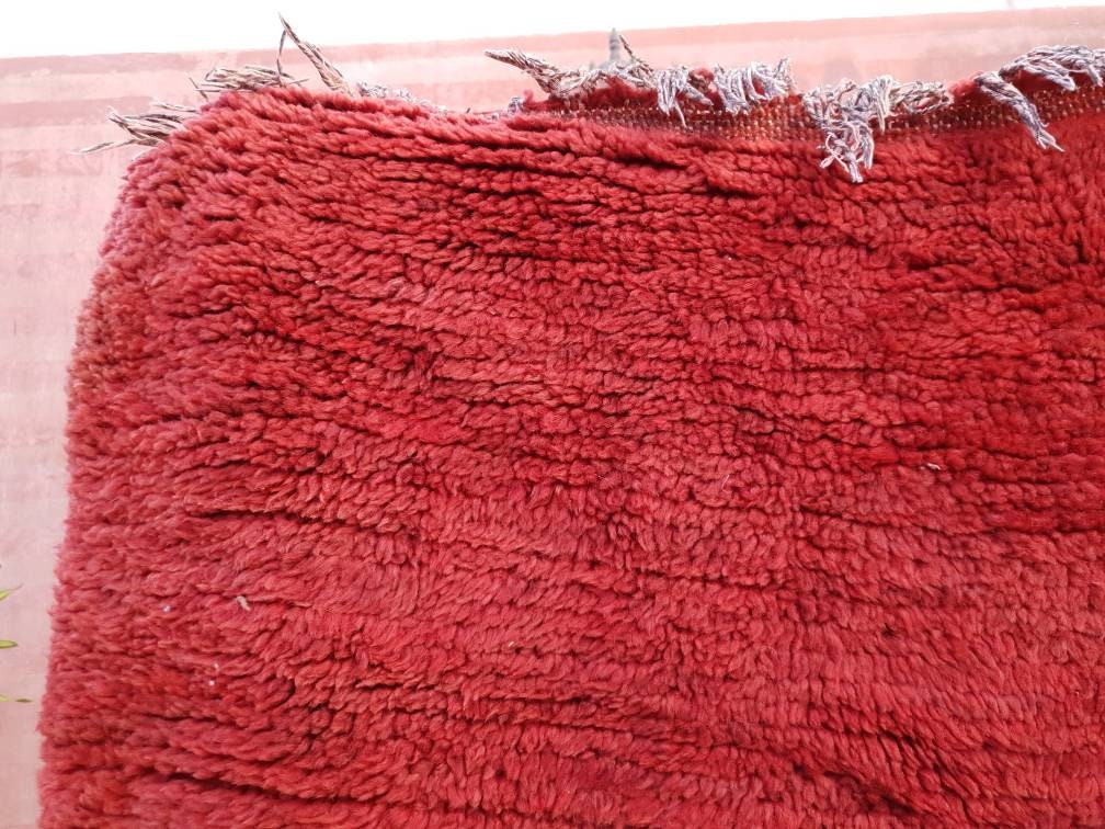 Vintage Moroccan Rug 3.3x10 Velvet Gorgeous Boujaad red runner rug, Artistic Hallway rug, Unique red runner rug