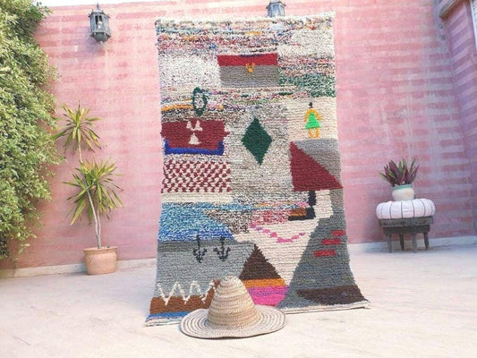 Vintage Moroccan Rug 3.2x5.6 "Green Dress" unique Super Pretty vintage handmade Rug, colorful berber rug Artistic rug