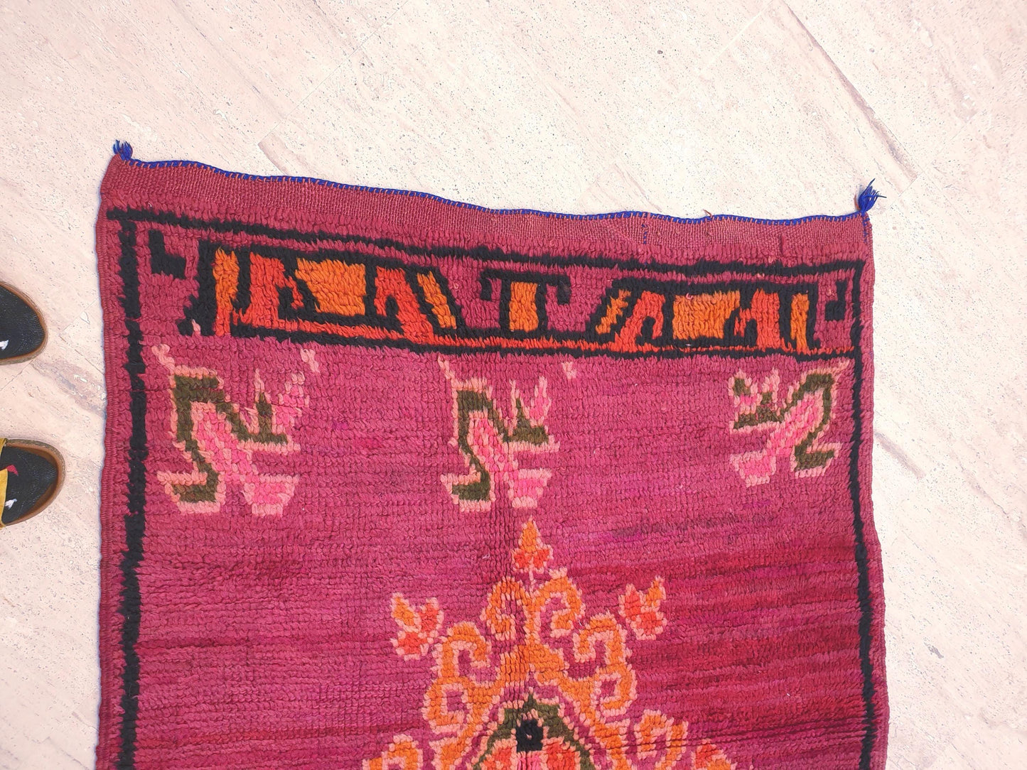 Vintage Rose Red Moroccan Rug, Small Boujaad Wool Rug (3.3x4.9 ft)