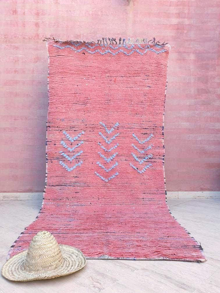 Vintage Moroccan Rug 4.1x9.2 gorgeous Pink rug Boujaad rug Tribal berber rug boujad rug Cyan Pink berber rug