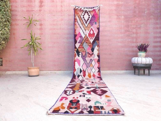 Gorgeous Moroccan rug 2.3x12.8 "Cocktail Party" Colorful Wool Runner rug, retro style lovely wool hallway boujaad rug