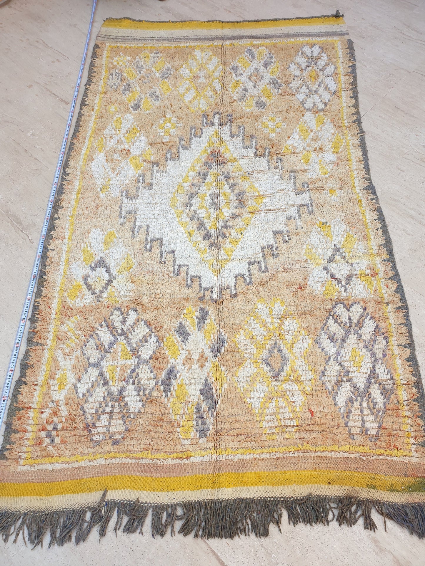 Stunning Moroccan rug 5x8.8 Rare Antique Yellow Gray Vintage Boujad rug Authentic  Morrocan Tribal Saffron rug