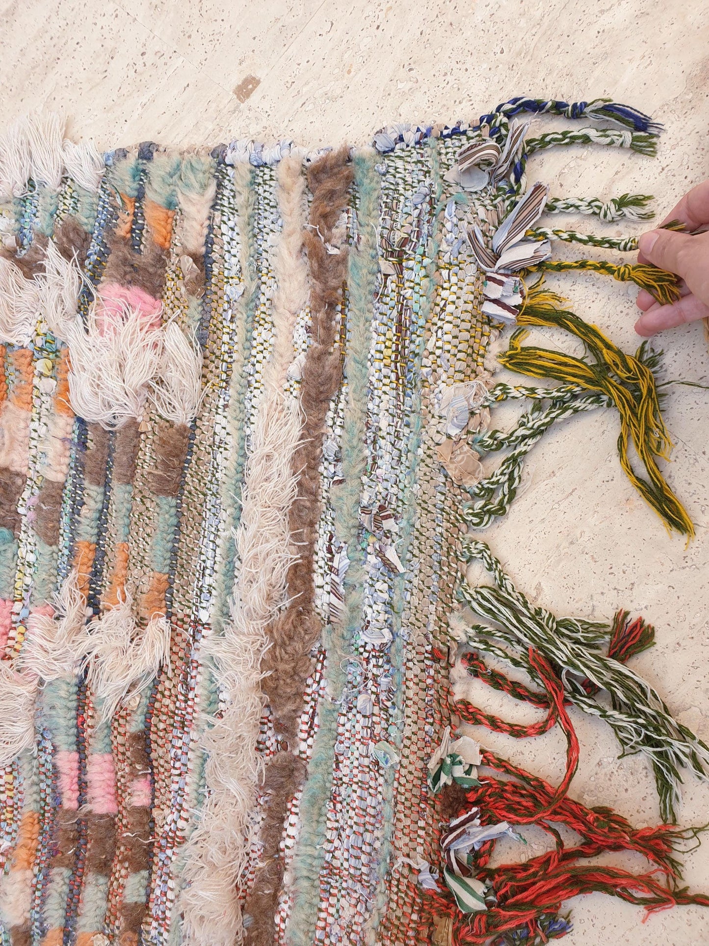 Vintage Moroccan rug 3.3x10 Gorgeous Blush earth tones Checkered rug | Pinl Brown Boujaad rug, boujad statement piece