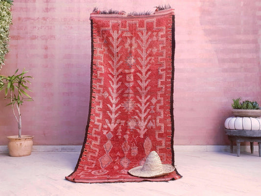 Vintage Moroccan Boujaad Rug 3.1x7.2 ft • Unique Tribal Berber Rug in Burnt Coral & Peach Tones • Earth Colors  Boho boujad rug