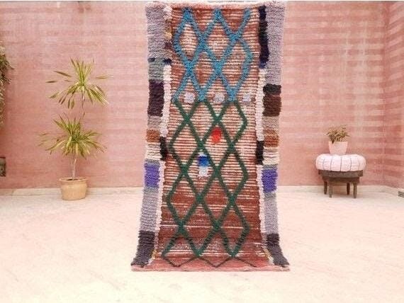 Vintage Moroccan rug 2.9x5.9 Stunning Unique Boujaad rug |  Unique Artistic Boujad Rug