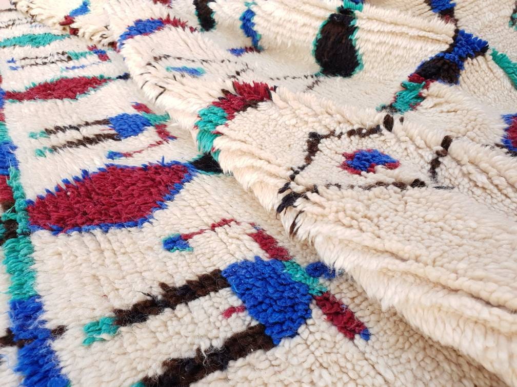 Vintage Beni Ourain Rug, 5x10 Moroccan Berber Rug, Teal & Red Accent
