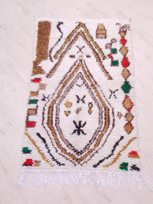 Handspun Wool Azilal Rug, 3x5 ft, Authentic Berber Rug