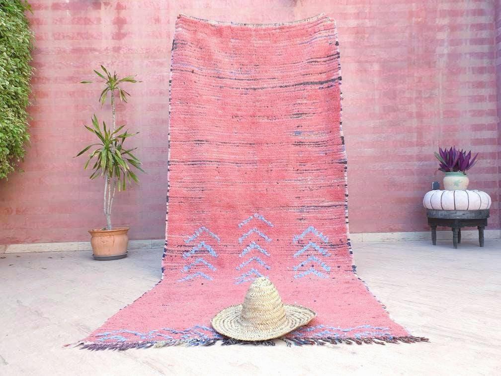 Vintage Moroccan Rug 4.1x9.2 gorgeous Pink rug Boujaad rug Tribal berber rug boujad rug Cyan Pink berber rug