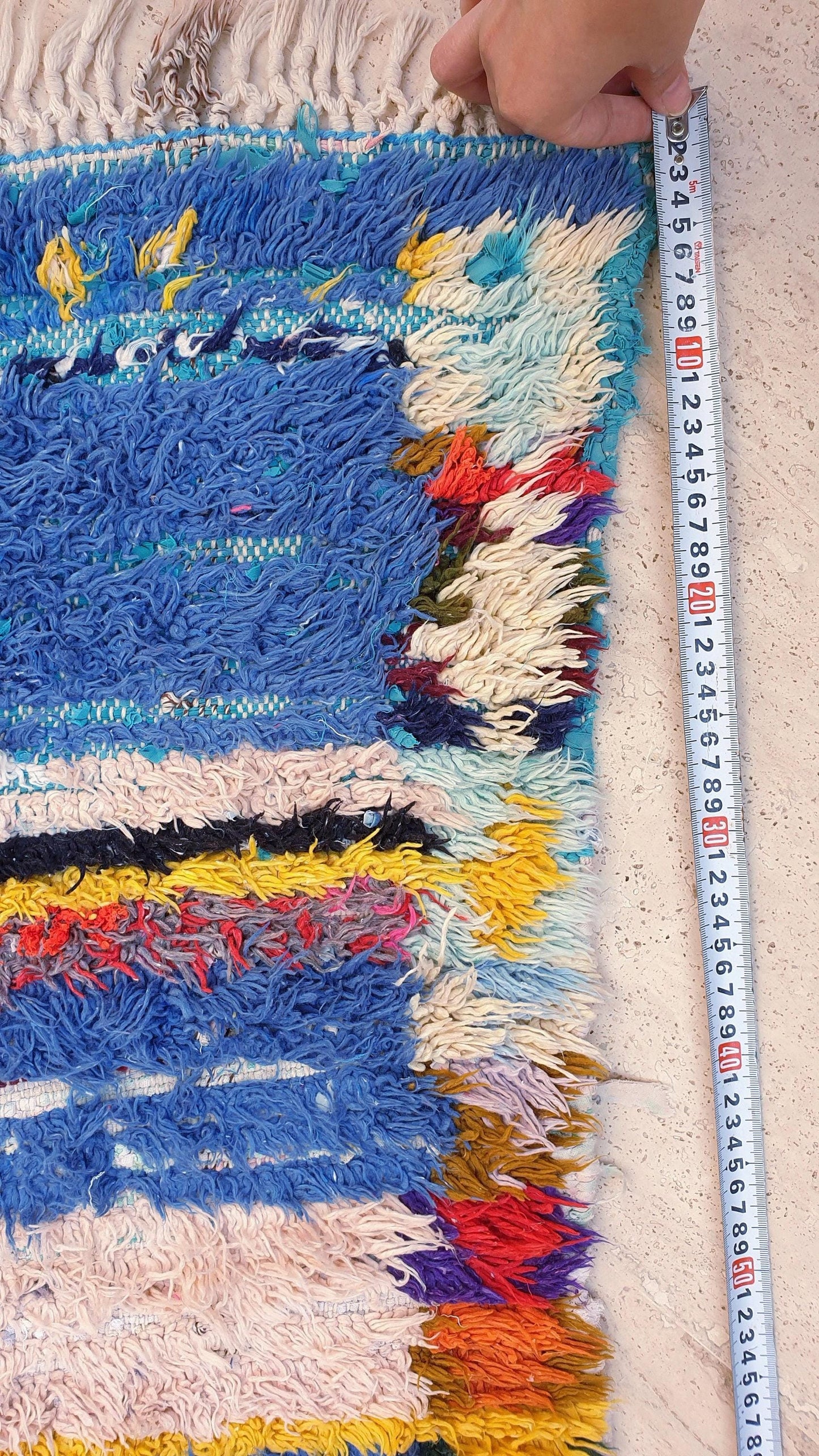 Vintage Moroccan Rug 3.2x7.8 Gorgeous Blue Pink Rug Boujaad Rug, fushia turquoise artistic Rug, boho boujaad rug