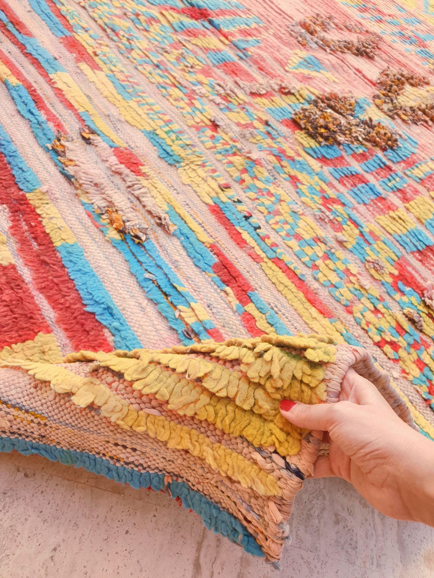 Gorgeous Vintage Moroccan Art Rug, Tribal Boujaad Rug 4.7x9 ft