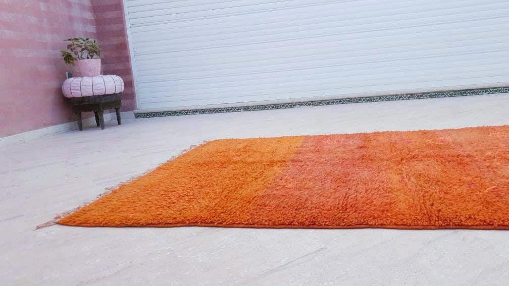 Vintage Moroccan Rug 4.6x7.3 Stunning unique Orange boujaad rug, Vintage Beni Ourain Rug, beni ourain Rug, plush carpet