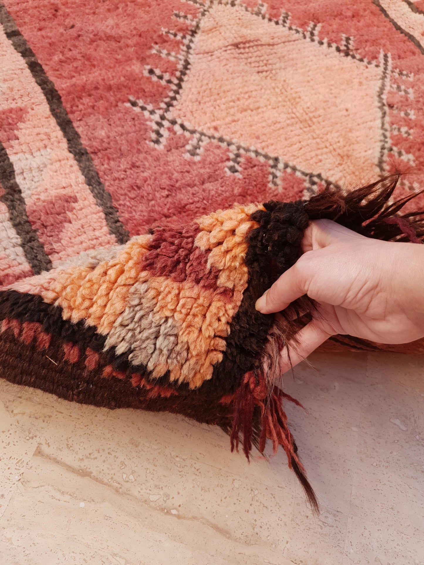 Vintage Moroccan Rug, Rare Terra Rose Boujaad Runner, 4.1x8.7 ft earthy pink & clay hallway rug, Handmade tribal diamond rug, One-of-a-kind